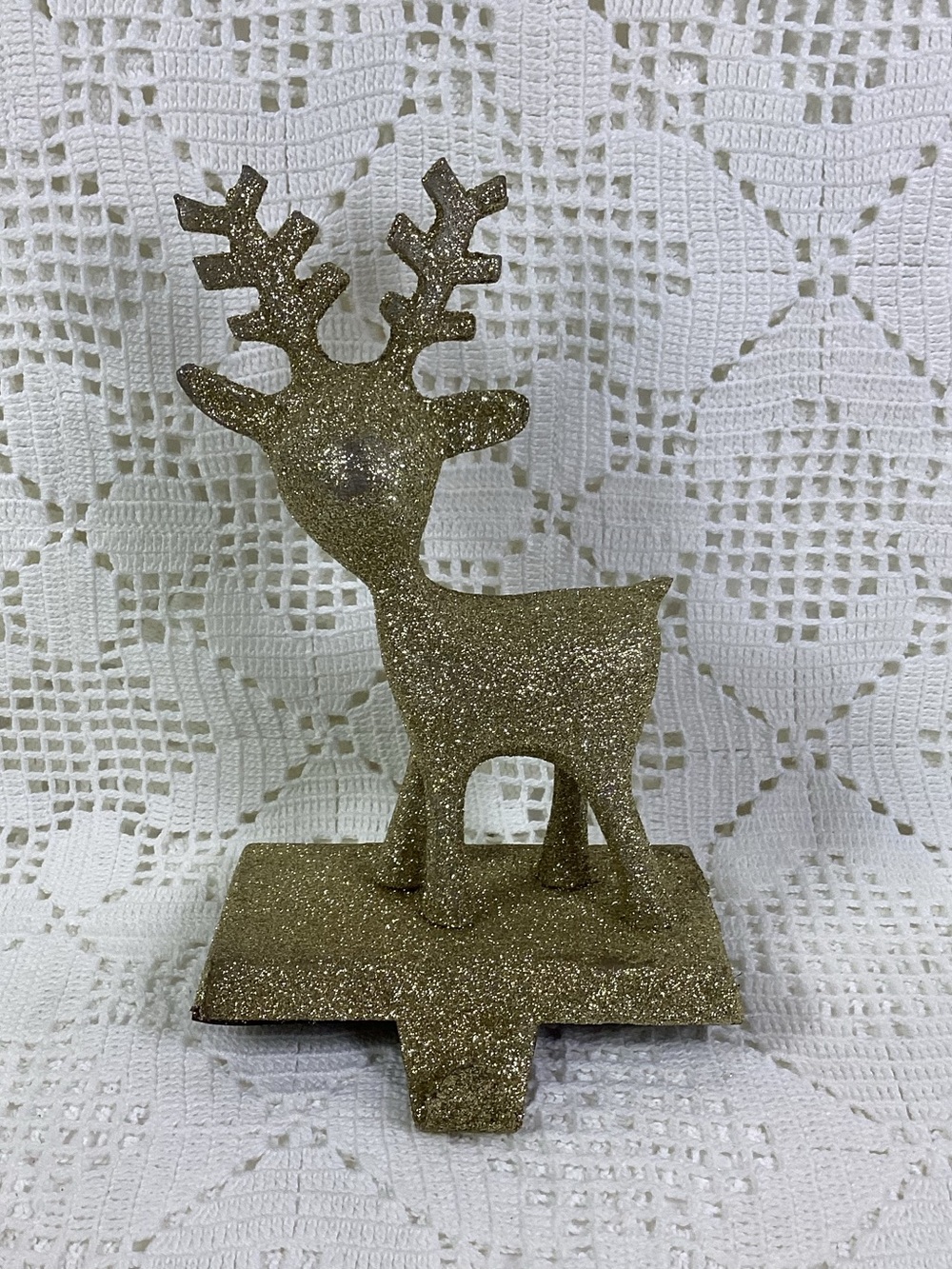 Gold Glitter Reindeer Holiday Stocking Holder USED